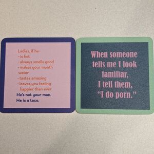 Set of two funny girlfriend coasters, 4" x 4", NEW